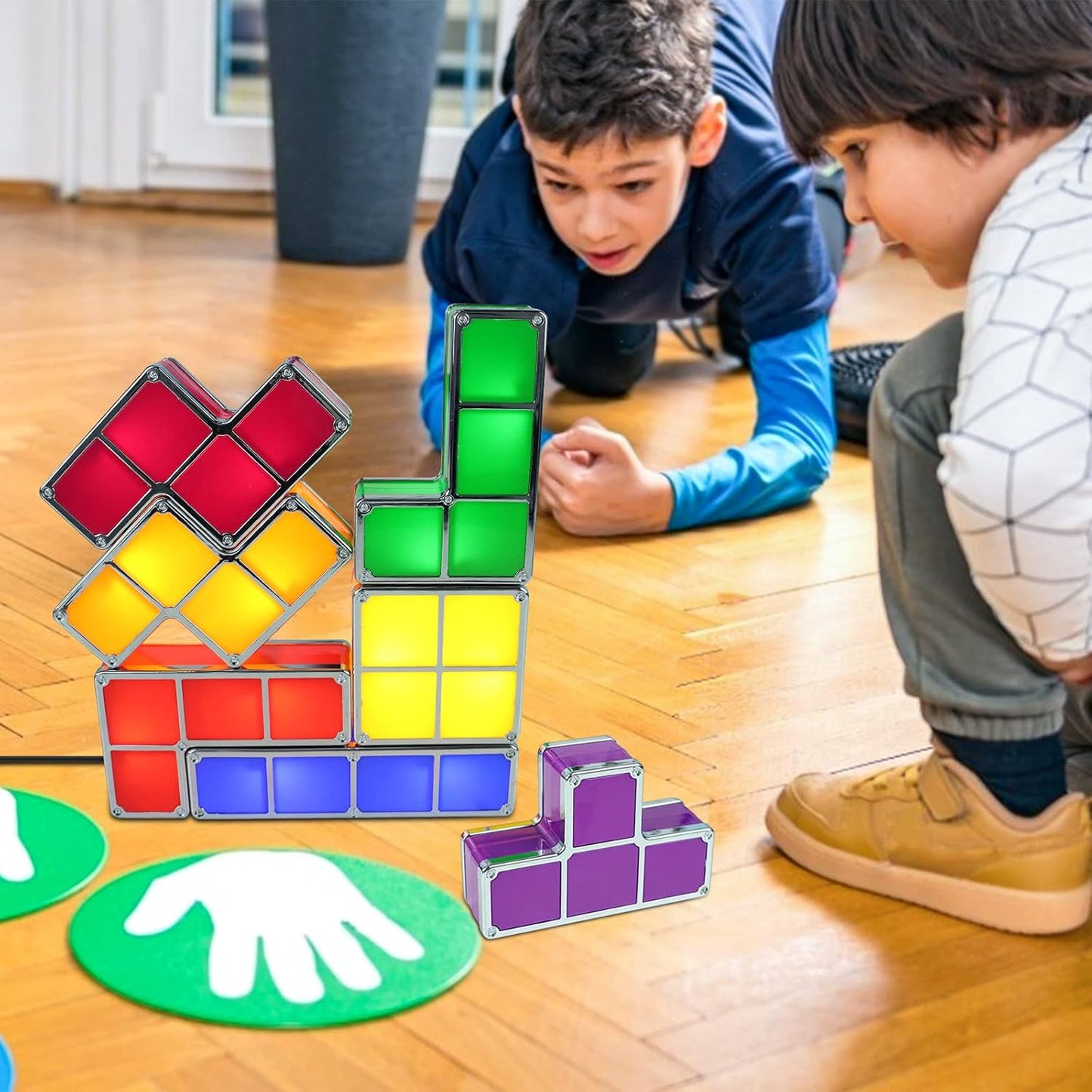 Night Light for Kids, Stackable LED 7 Colors 3D Puzzles Night Light Induction Interlocking Desk Lamp, DIY Tangram Light Blocks Puzzles Lamp for Kids Teens Bedroom (US Plug)