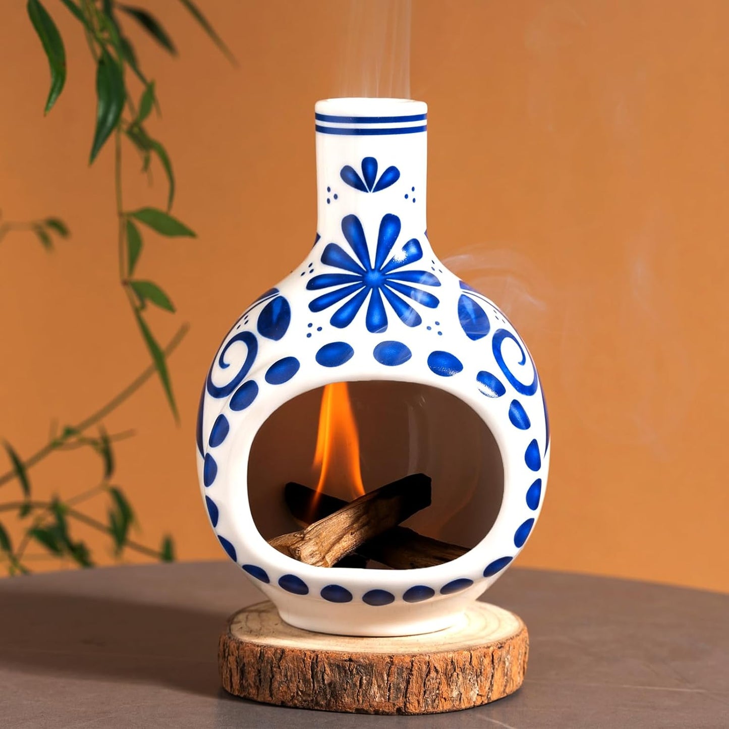 Ceramic Chiminea Palo Santo Holder and Burner - Modern Medieval Incense Candle and Matchstick Mini Chiminea for Wood Sticks and Bulk Incense with Ash Catcher - Zen-Inspired Home Decor Gift