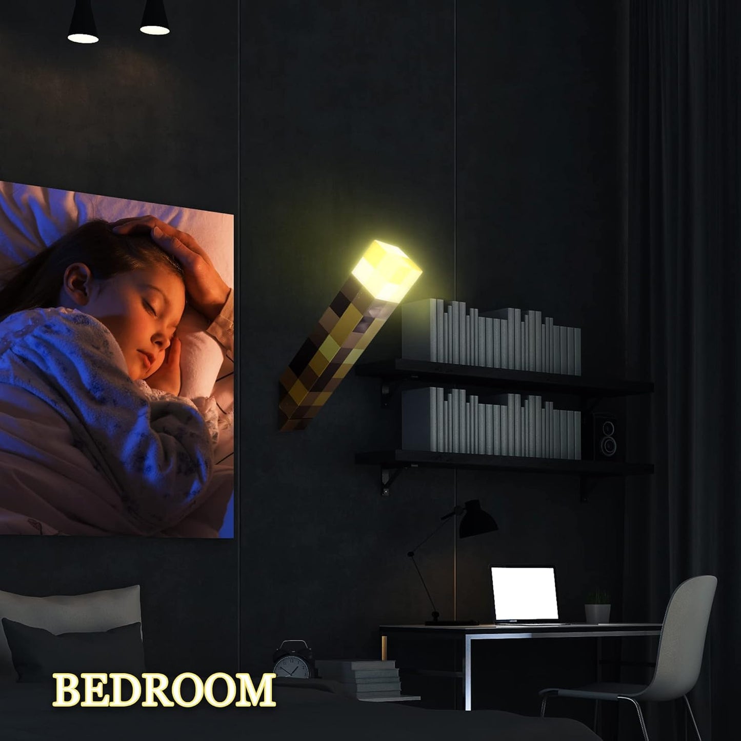 Torch Lamp with Wall Mountable, 11 Inch LED Night Light, USB Rechargeable for Nightstand Torch Light, Costume Cosplay Nightlight, Kid'S Birthday Party Living Room Bedroom Decorations (Yellow)