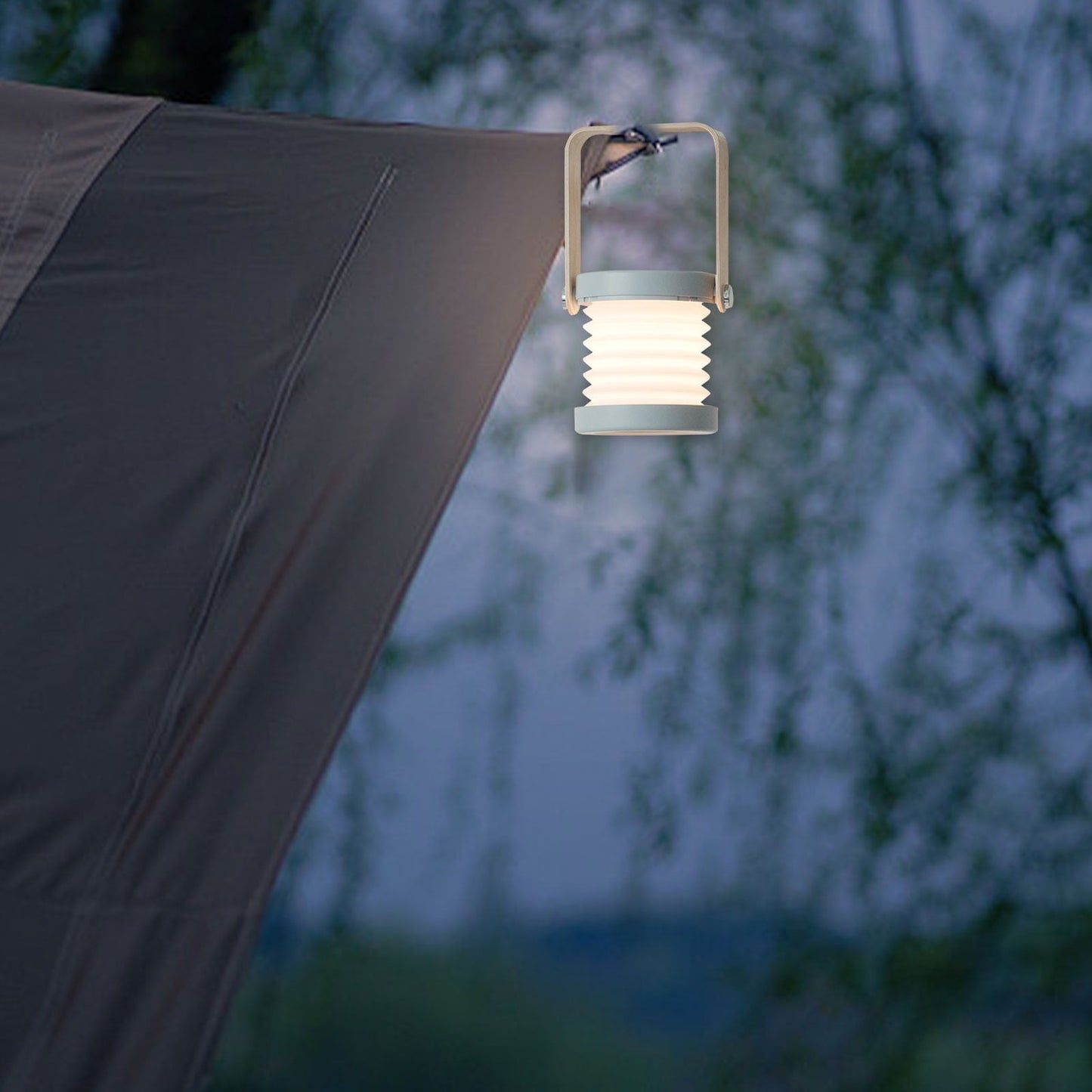 4-In-1 Foldable LED Table Lamp, USB Rechargeable, Portable Lantern Light with Adjustable Brightness, Multipurpose Outdoor Camping LED Lantern and Flashlight. Gray