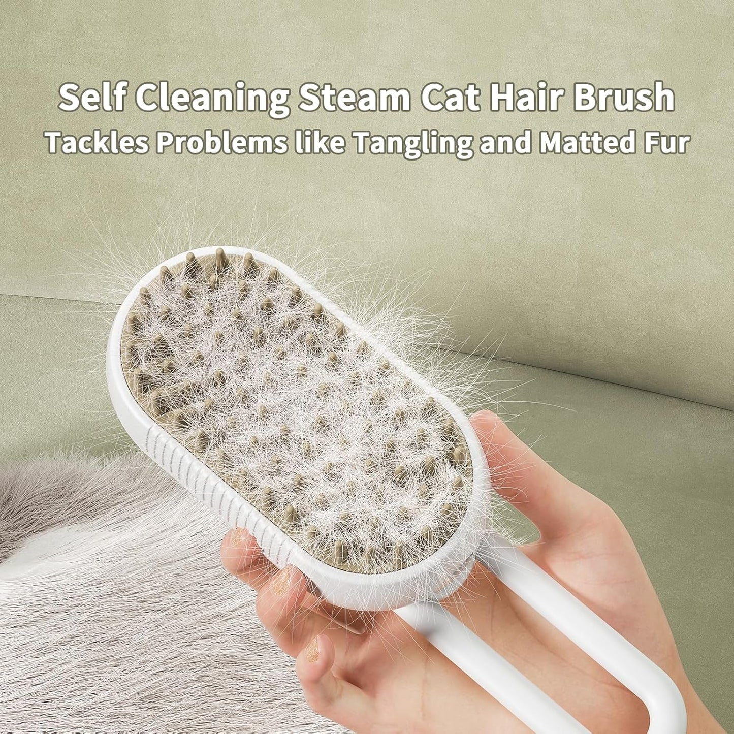 3-In-1 Self-Cleaning Steam Grooming Brush - Removes Loose Undercoat for Long & Short Haired Cats, Kittens