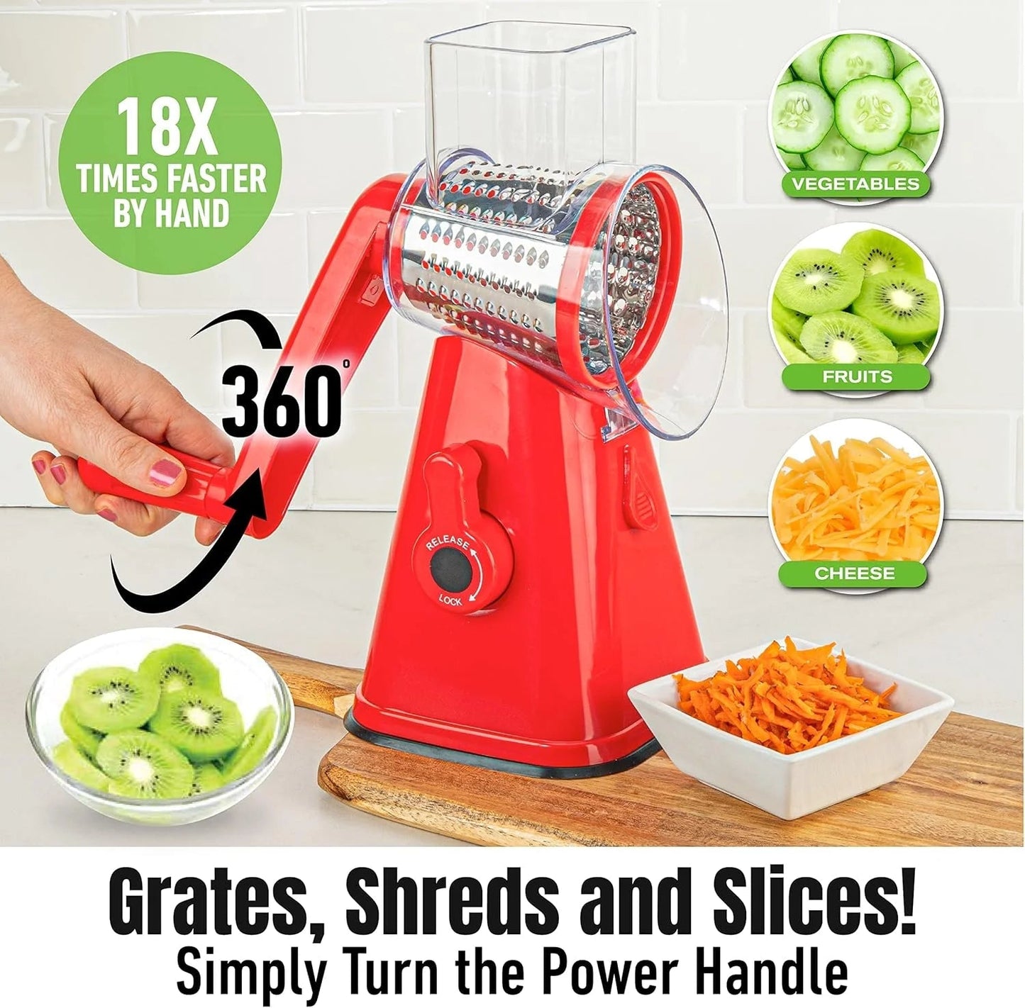 Nutrislicer Rotary Cheese Grater Vegetable Chopper Food Slicer Shredder Crinkle Cutter Adjustable