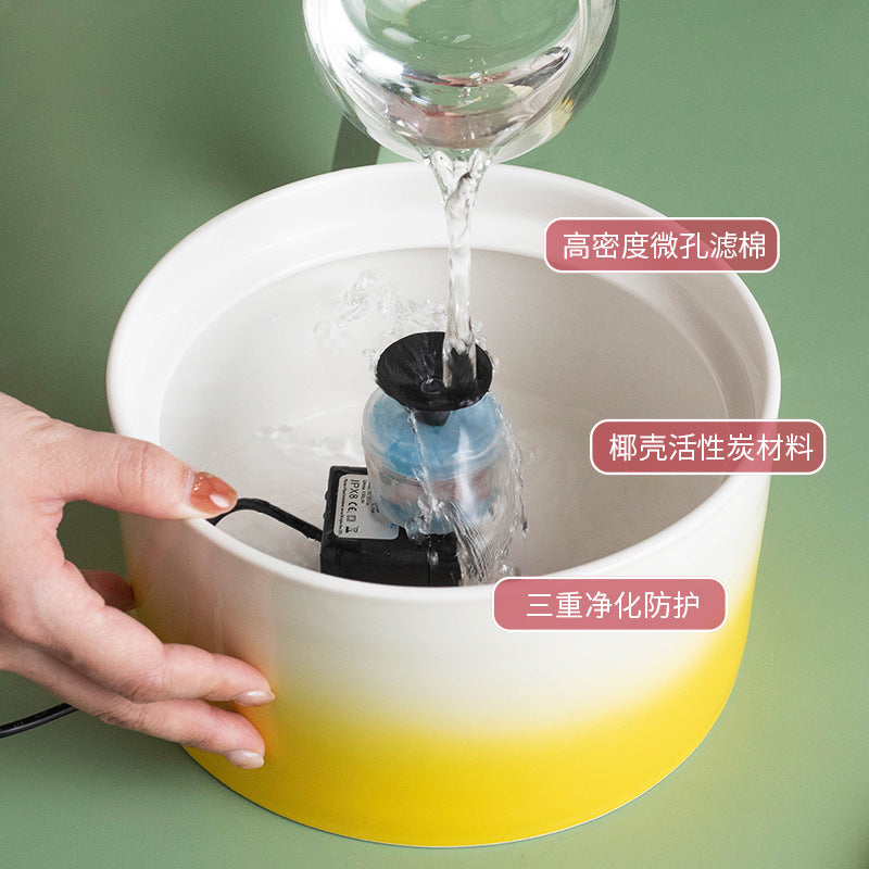 Ceramic Cat Water Fountain 850ml/29oz Automatic Pet Fountain with Replacement Filters & Silicone Mat for Cats & Dogs