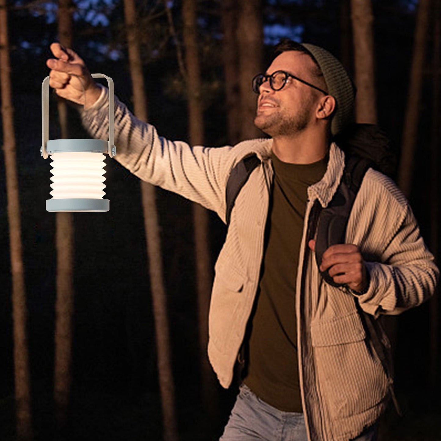 4-In-1 Foldable LED Table Lamp, USB Rechargeable, Portable Lantern Light with Adjustable Brightness, Multipurpose Outdoor Camping LED Lantern and Flashlight. Gray