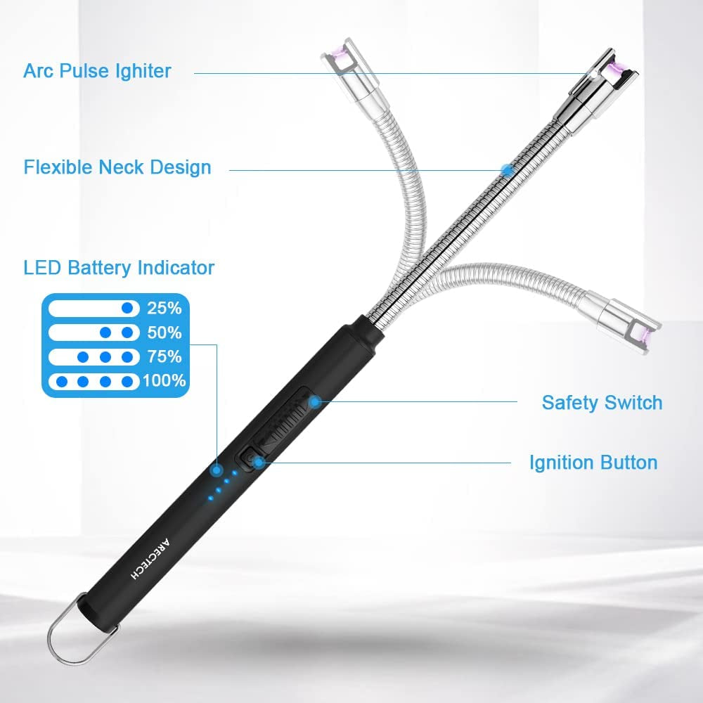 Candle Electric Lighter Rechargeable USB Arc Lighter Windproof Plasma for Candle Cooking Bbqs Fireworks Birthday Gift Black