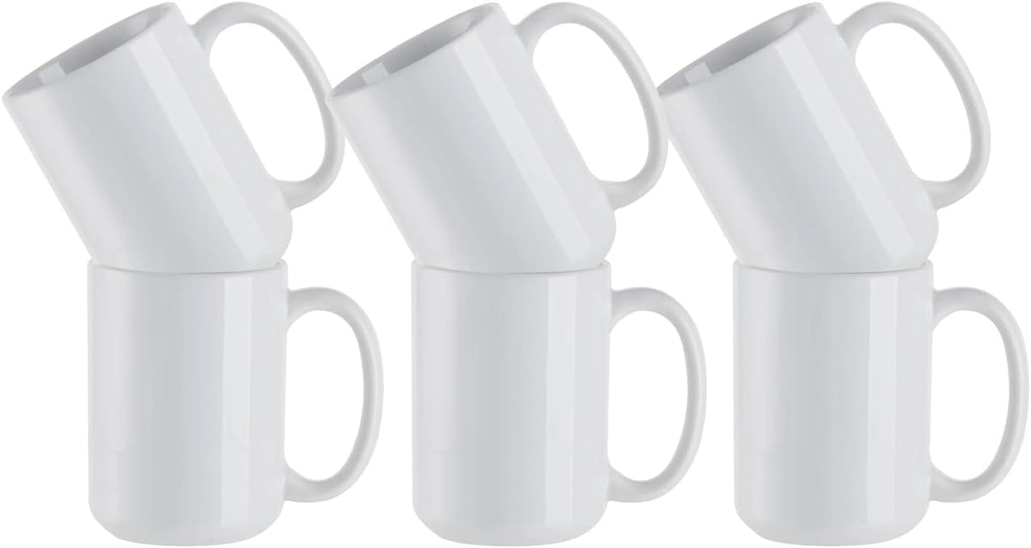 15 OZ Sublimation Coffee Mugs Ceramic White-Sublimation Blanks Photo Mugs Cups Bulk-Perfect for Easy Cricut Mug Heat Press Crafting-Individually Packaged Set of 6