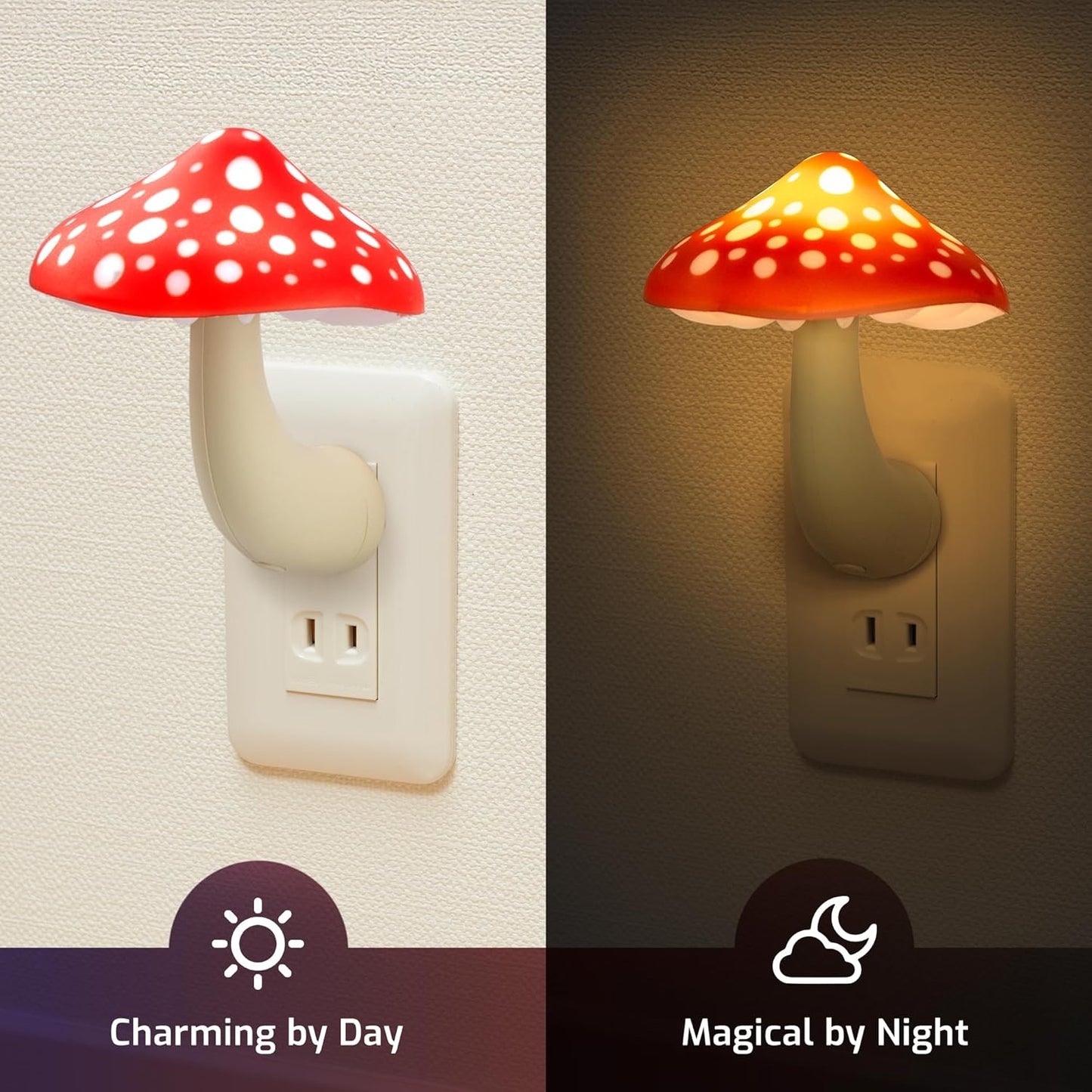 Mushroom Night Light Plug in - Manual Color Changing LED Mushroom Nightlight Wall Lamp - Whimsical Cute Red Fairy Unique Fun Cool Weird Hippie Shroom Stuff Ambient Decor Nursery Bed Gift Kids Adult