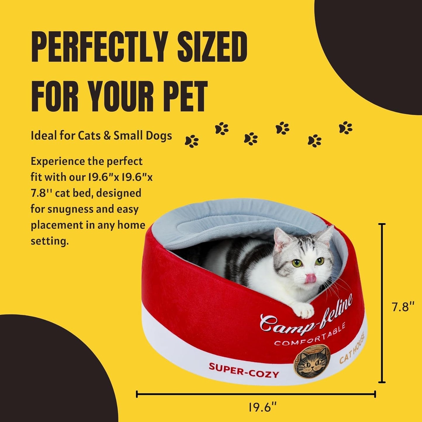 Can-Shaped Cat Bed – Ramen Bowl Cat Bed with Cover | Cute Enclosed Cat Bed with Ultra-Soft Cushion, Private & Cozy Design for Cats & Small Dogs