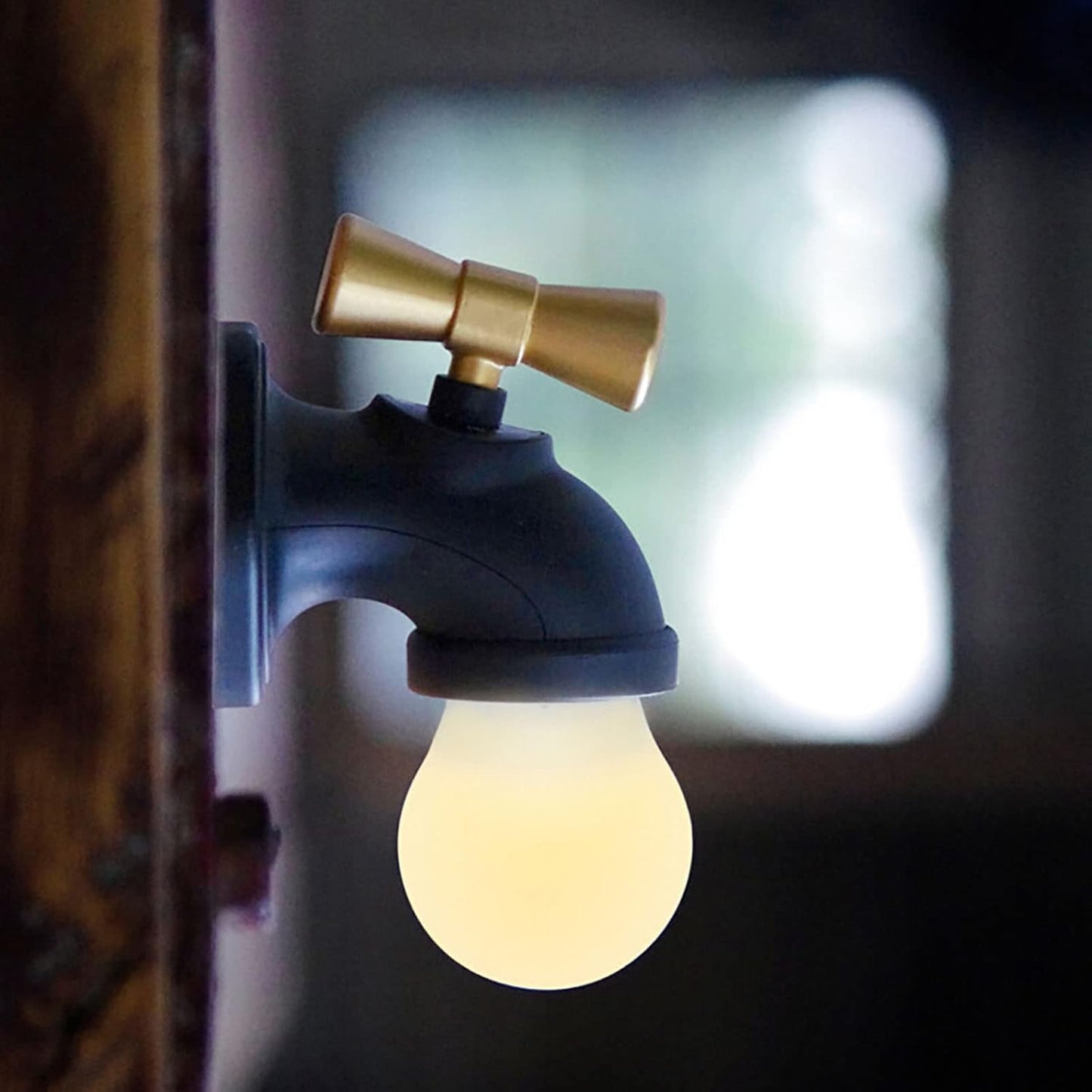 Faucet LED Night Light,Usb Charging Voice Control Sensor Creative Bedside Table Lamp Corridor Porch Staircase Wall Lamp,Black