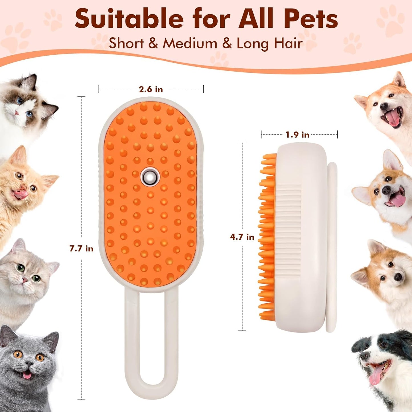 Cloud Care Cat Brush, Cat Steam Brush for Shedding, 3-In-1 Self-Cleaning Pet Steam Brush with 360° Rotating Arm for Long and Short Hair Cats and Dogs Grooming Supplies