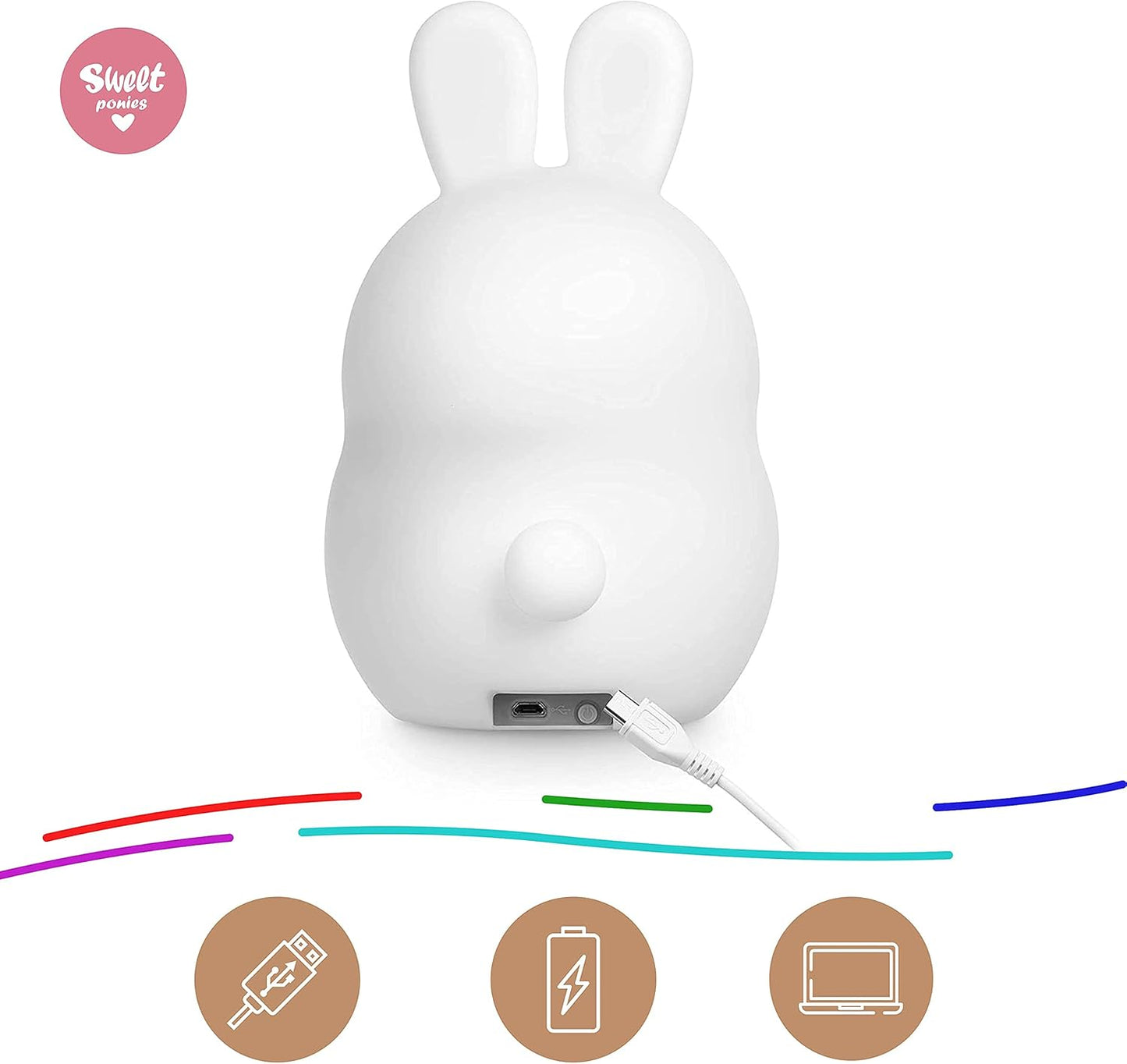 (4.8ā X 4.8ā X 7.4ā; 11.6 Oz Rabbit LED Light Gift for Rabbit Lovers, Women, & Girls ā Battery Operated (1.6 W) Table, Desk, & Bedside Lamp Both Color Changing & Wrapped in Gift Packagel