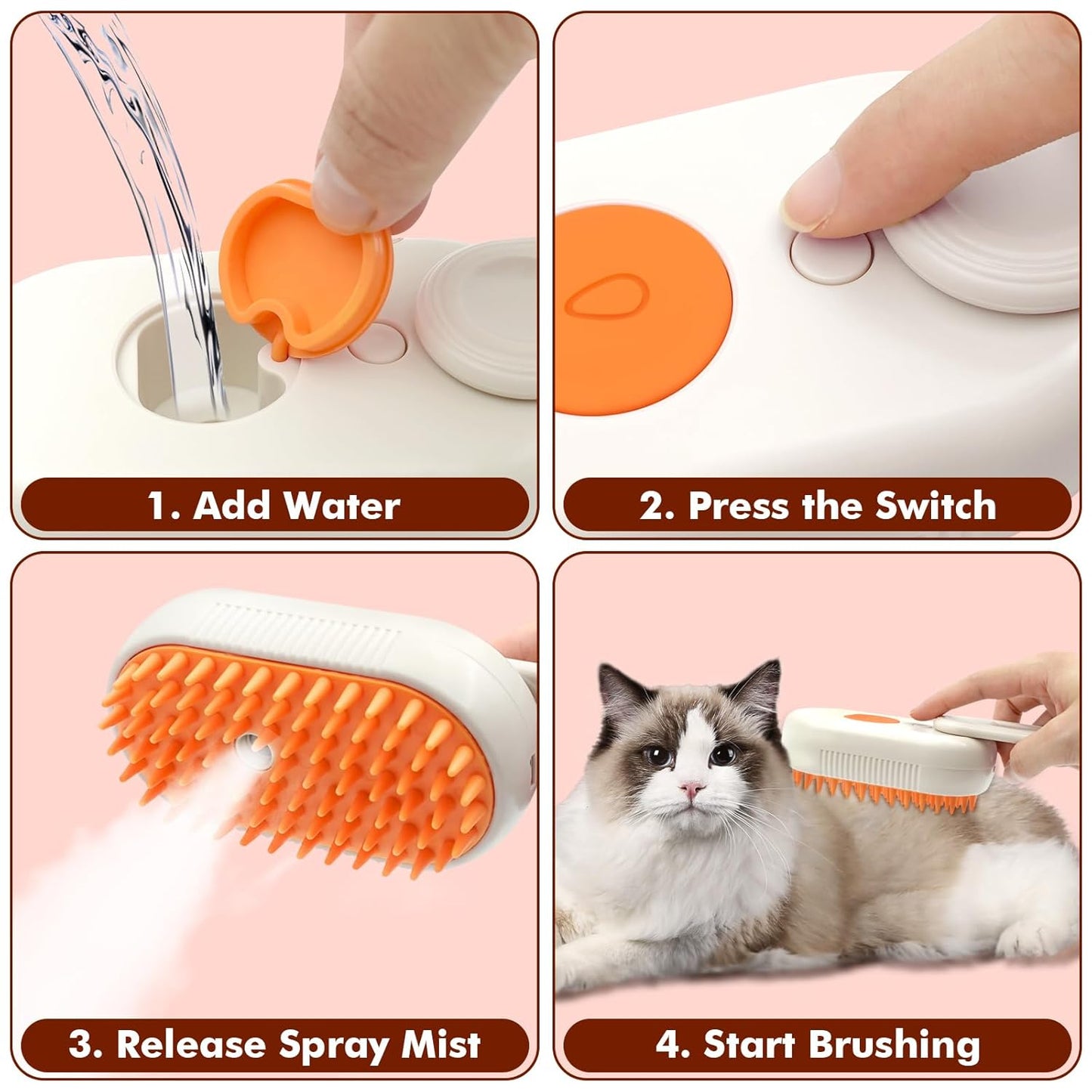 Cloud Care Cat Brush, Cat Steam Brush for Shedding, 3-In-1 Self-Cleaning Pet Steam Brush with 360° Rotating Arm for Long and Short Hair Cats and Dogs Grooming Supplies