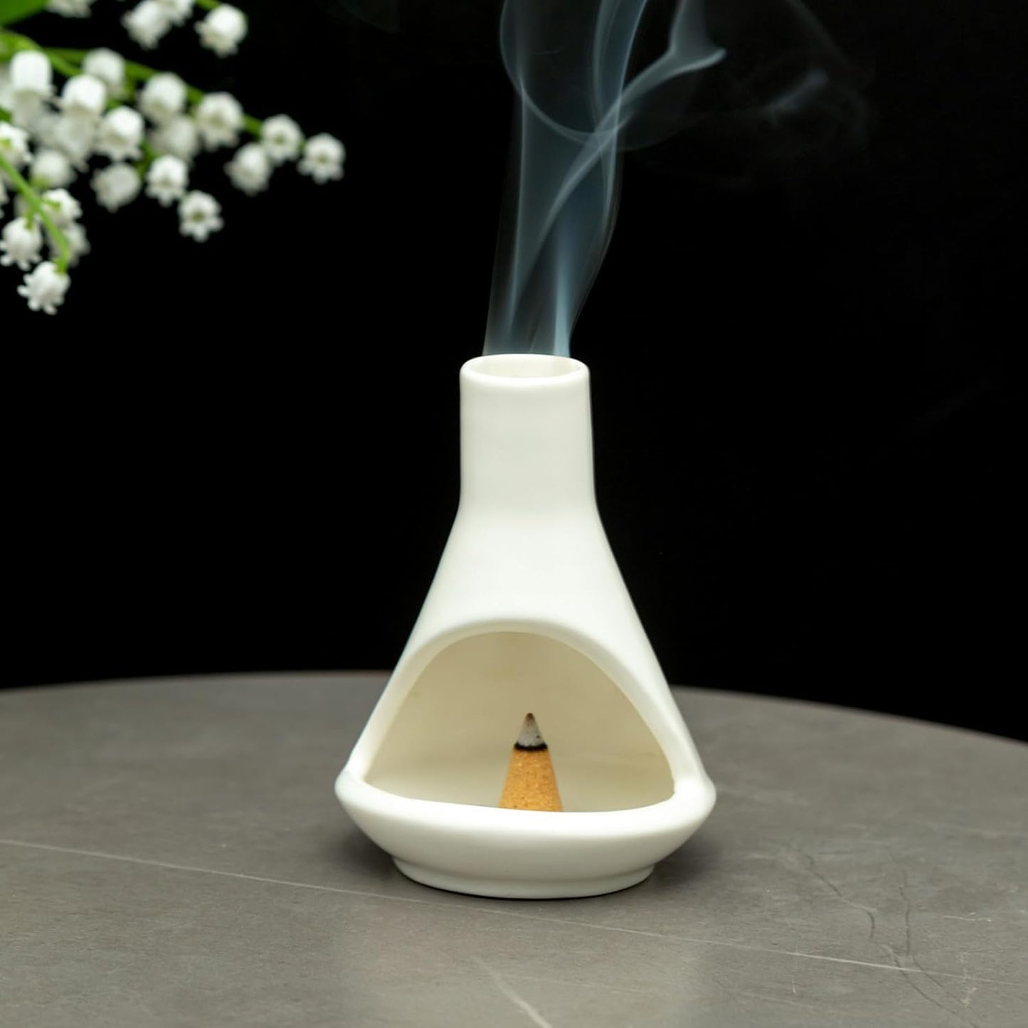 Ceramic Chiminea Palo Santo Holder and Burner - Modern Medieval Incense Candle and Matchstick Mini Chiminea for Wood Sticks and Bulk Incense with Ash Catcher - Zen-Inspired Home Decor Gift