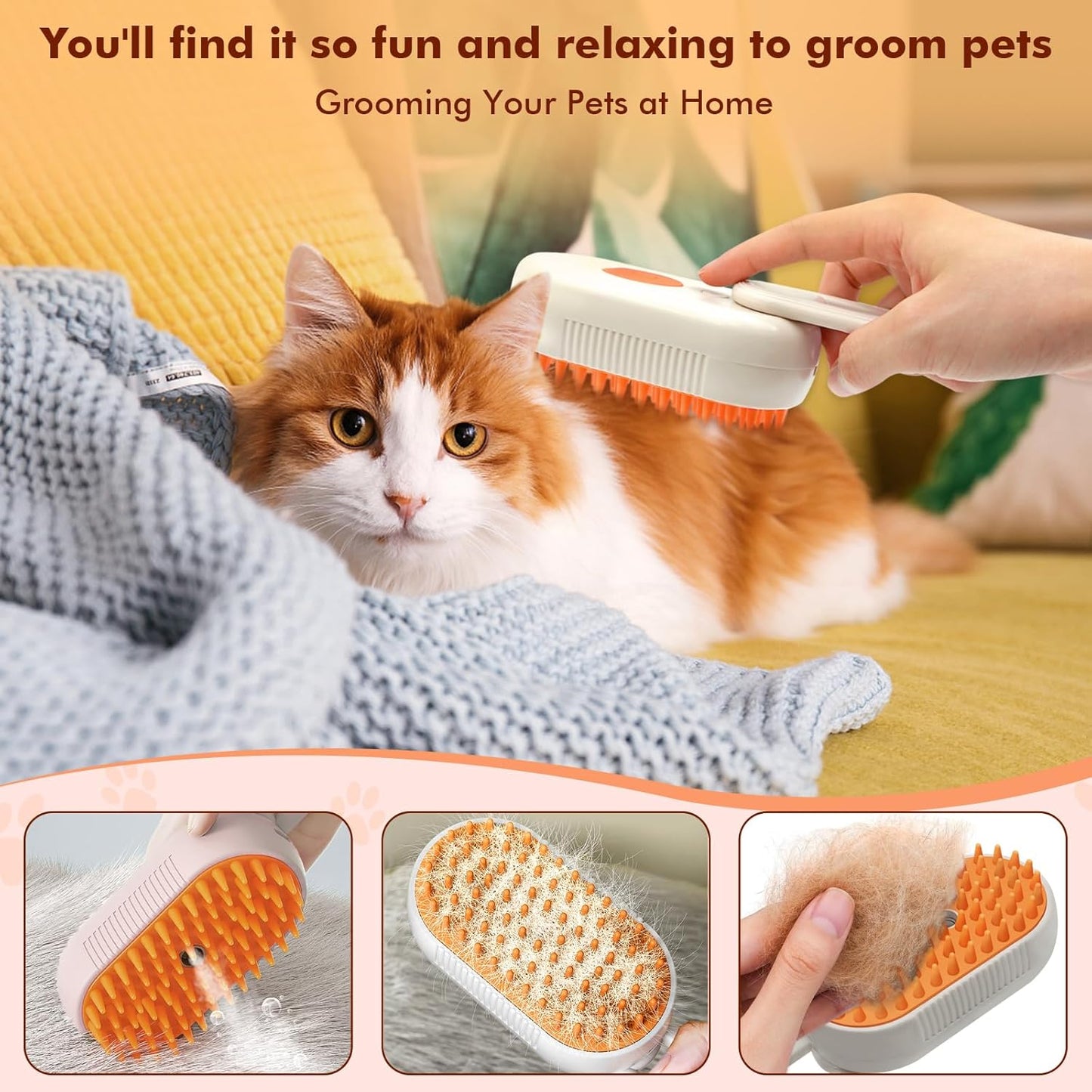 Cloud Care Cat Brush, Cat Steam Brush for Shedding, 3-In-1 Self-Cleaning Pet Steam Brush with 360° Rotating Arm for Long and Short Hair Cats and Dogs Grooming Supplies