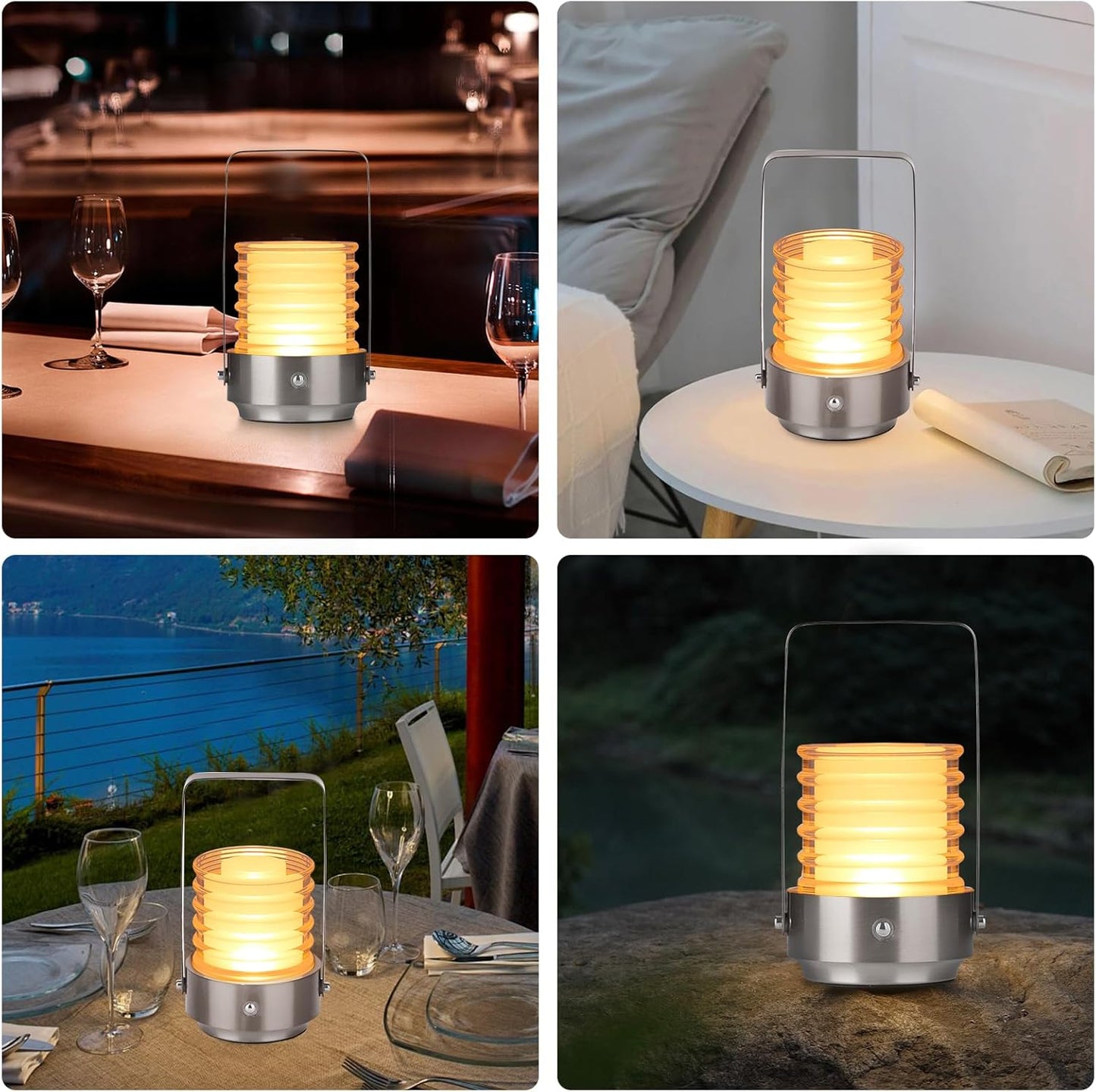 Cordless Portable LED Table Lamp, Rechargeable Battery Operated Desk Lamp with Touch Sensor, Three-Level Dimmable Suitable for Bars/Cafes/Restaurants/Bedrooms/Camping Sites. (Silver)