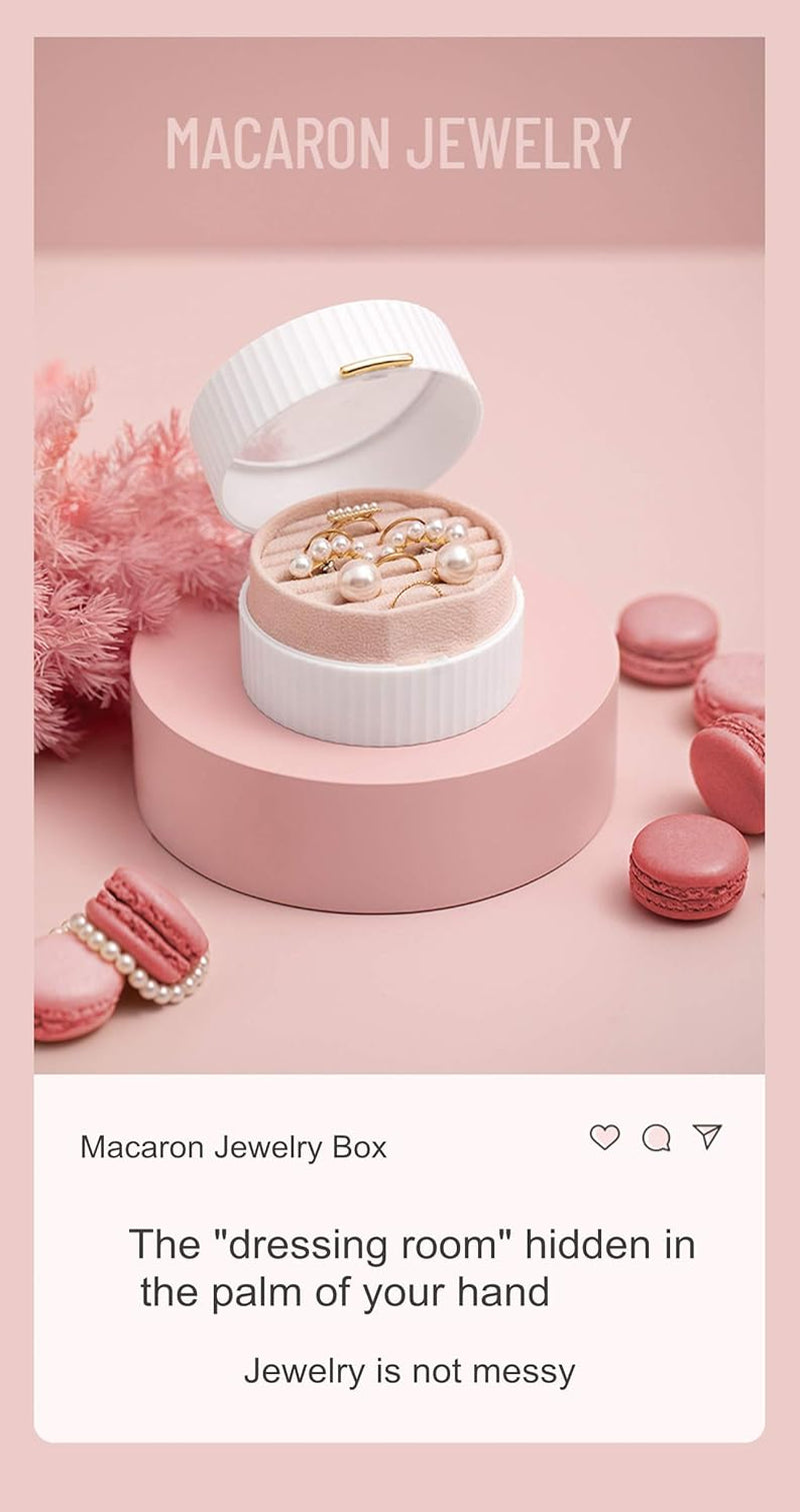 Small Jewelry Box, Macaron Portable Jewelry Box, Travel Jewelry Box, Used to Store Earrings, Necklaces, Bracelets, Rings. Suitable for Travel or Family Use. (White)