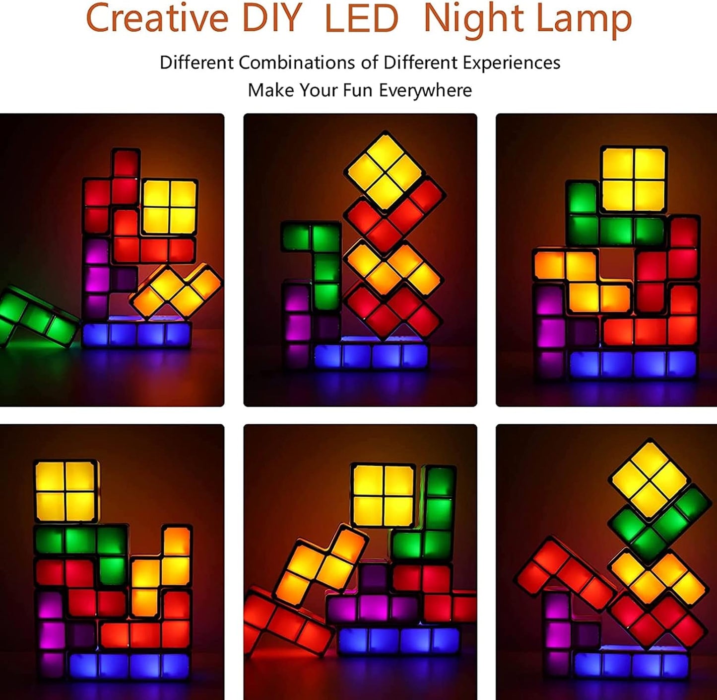Night Light for Kids, Stackable LED 7 Colors 3D Puzzles Night Light Induction Interlocking Desk Lamp, DIY Tangram Light Blocks Puzzles Lamp for Kids Teens Bedroom (US Plug)