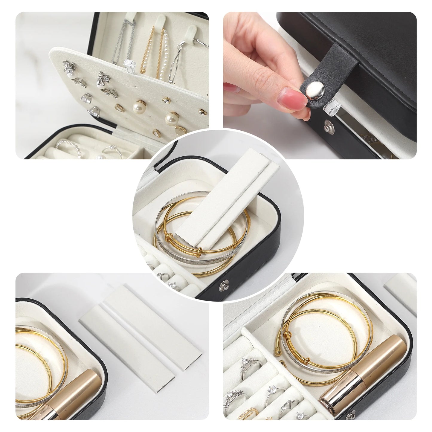 Portable Jewelry Box for Women Girls Double Layer Display Storage Organizer Earrings Ring Necklace Leather Travel Jewelry Case