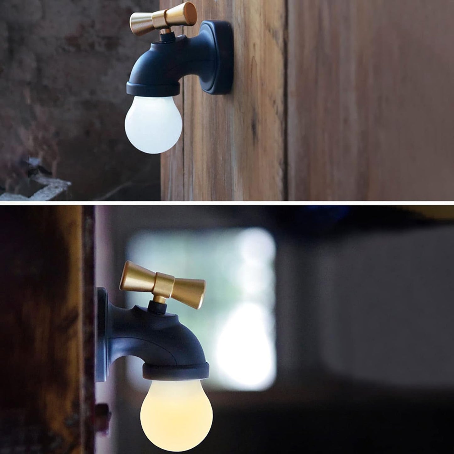 Faucet LED Night Light,Usb Charging Voice Control Sensor Creative Bedside Table Lamp Corridor Porch Staircase Wall Lamp,Black