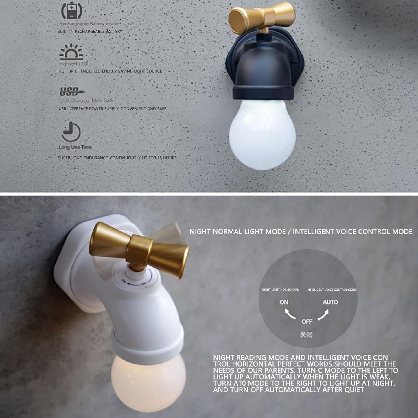 Faucet LED Night Light,Usb Charging Voice Control Sensor Creative Bedside Table Lamp Corridor Porch Staircase Wall Lamp,Black