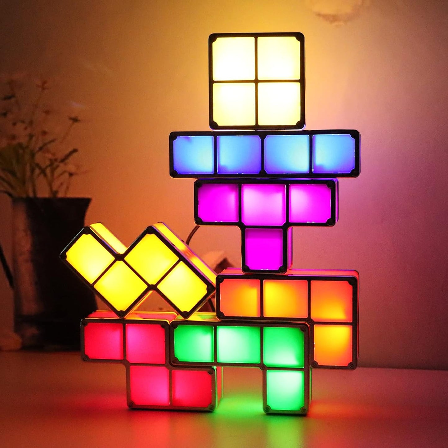Night Light for Kids, Stackable LED 7 Colors 3D Puzzles Night Light Induction Interlocking Desk Lamp, DIY Tangram Light Blocks Puzzles Lamp for Kids Teens Bedroom (US Plug)
