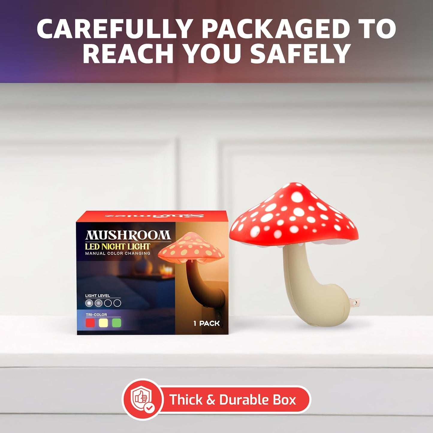 Mushroom Night Light Plug in - Manual Color Changing LED Mushroom Nightlight Wall Lamp - Whimsical Cute Red Fairy Unique Fun Cool Weird Hippie Shroom Stuff Ambient Decor Nursery Bed Gift Kids Adult