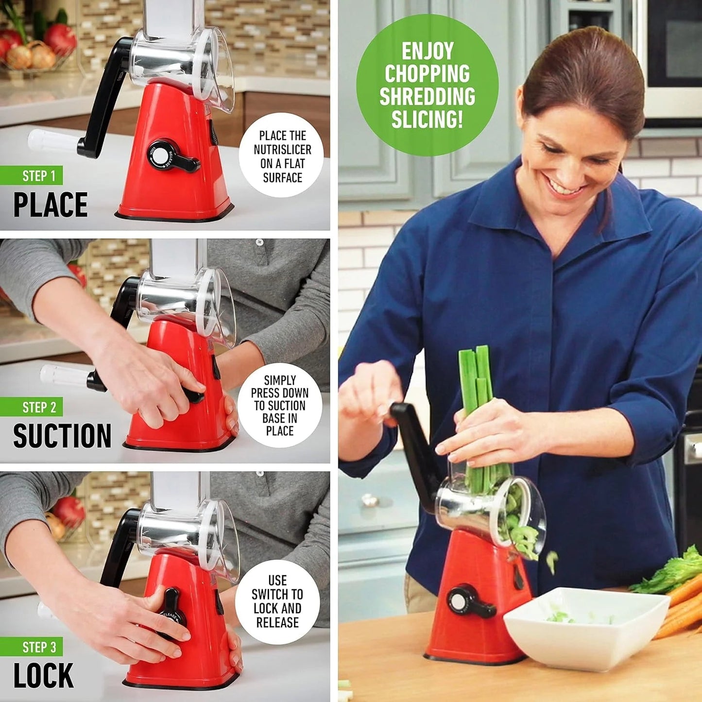Nutrislicer Rotary Cheese Grater Vegetable Chopper Food Slicer Shredder Crinkle Cutter Adjustable