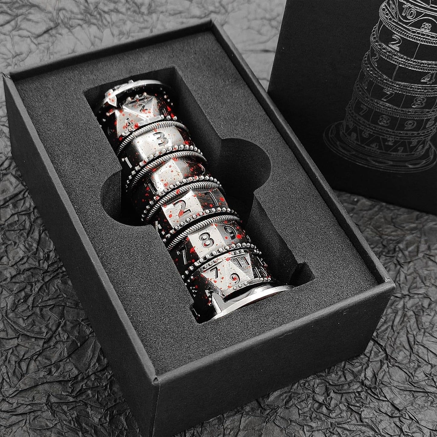Pagoda Dice Spinner for Dungeons and Dragons,Metal D&D Unique Roulette Dice,D4 D6 D8 D10 D12 D20 D% for Dungeons and Dragons DND Gifts RPG Role Playing Gaming Dice(Blood)