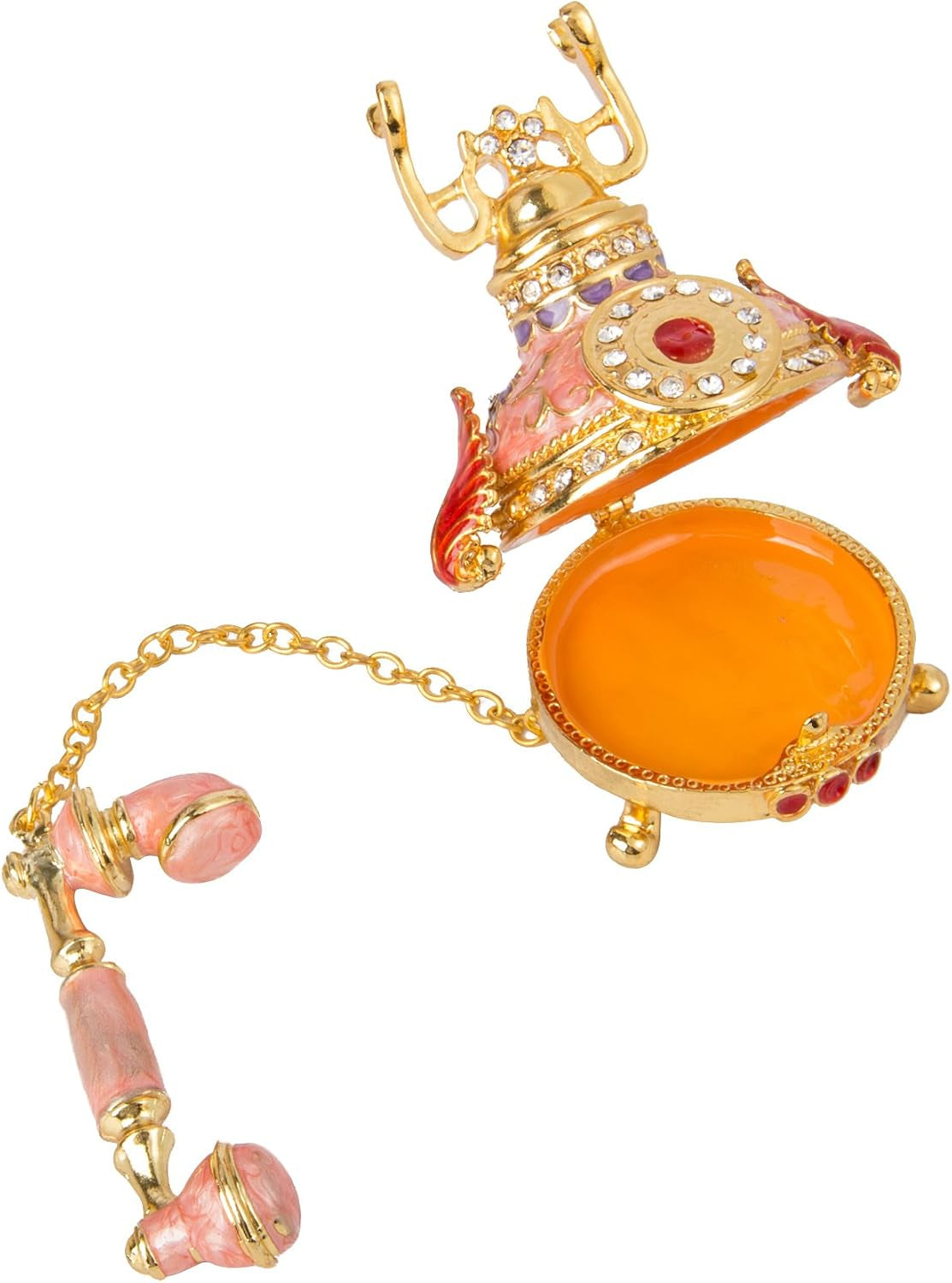 Vintage Small Pink Telephone Shaped Trinket Box with Rich Enamel and Sparkling Rhinestones Unique Gift for Family