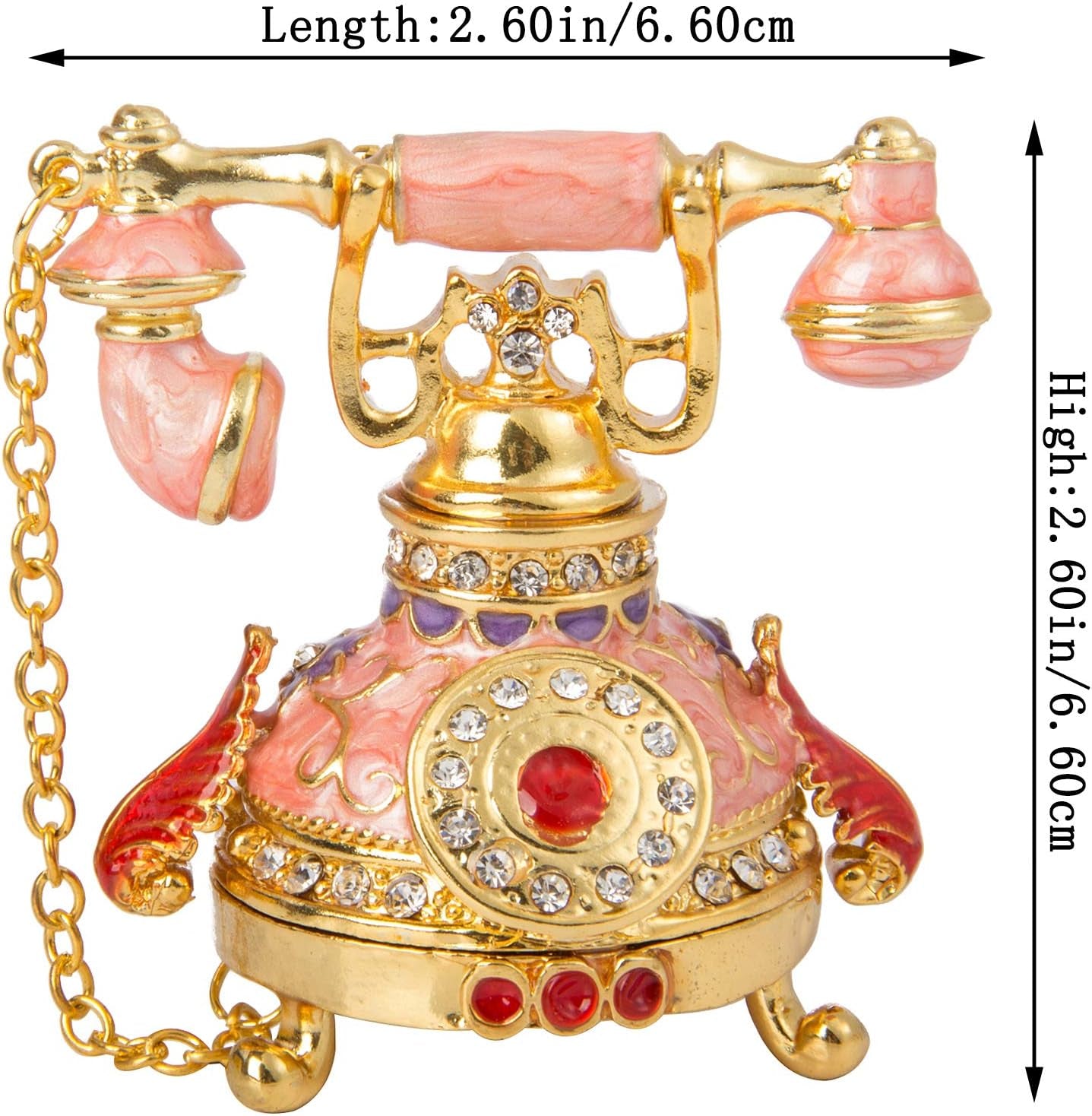 Vintage Small Pink Telephone Shaped Trinket Box with Rich Enamel and Sparkling Rhinestones Unique Gift for Family