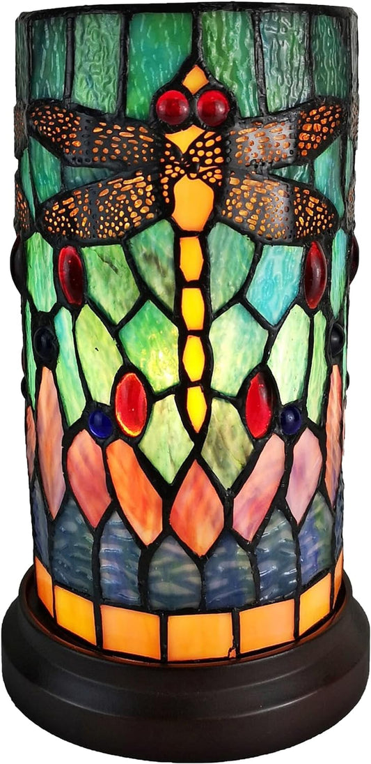 Vintage Decorative Desk Lamps - 11” Tiffany Dragonfly Lamp - Small Accent Table Lamps with Mosaic Lamp Shades - Tiffany Accent Lamp