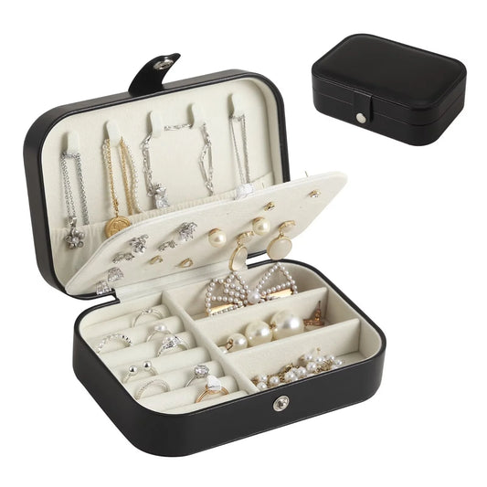 Portable Jewelry Box for Women Girls Double Layer Display Storage Organizer Earrings Ring Necklace Leather Travel Jewelry Case