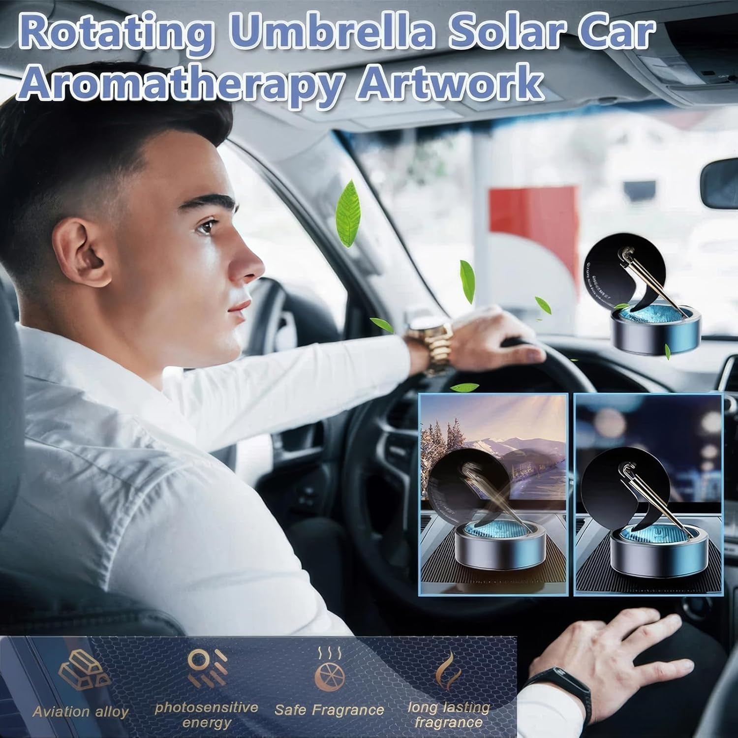 Car Aromatherapy, Rotating Umbrella Solar Car Aromatherapy Artwork, Car Aromatherapy Diffusers for Essential Oils,Smart Car Air Freshener, Car Diffuser Humidifier (Red)
