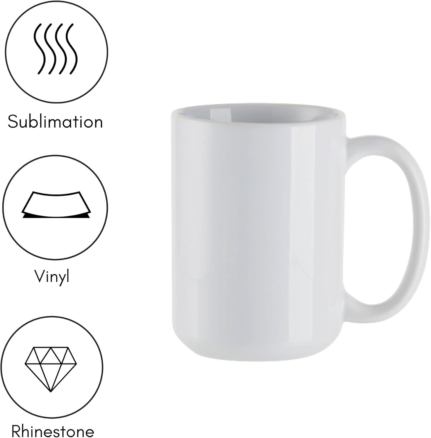 15 OZ Sublimation Coffee Mugs Ceramic White-Sublimation Blanks Photo Mugs Cups Bulk-Perfect for Easy Cricut Mug Heat Press Crafting-Individually Packaged Set of 6