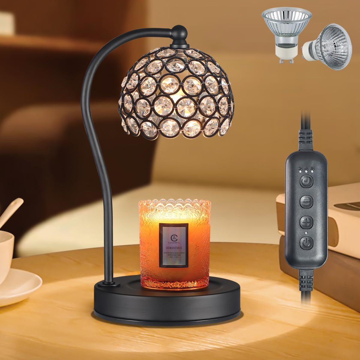 Dimmable Candle Warmer Lamp with Timer Adjustable Height Electric Wax Melt Warmer for Scented Jar Candles for Home Decor Christmas Birthday Gifts for Women Mom with 2 Bulbs