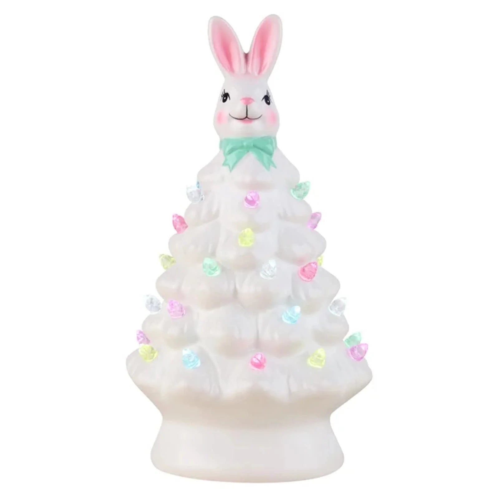 Easter Ceramic Tree,Light-Up Easter Bunny Decorations,Rabbit Tree Easter Decorations for Indoor Spring Home Office Tabletop Bunny Rabbit Pink Tree Home Decor