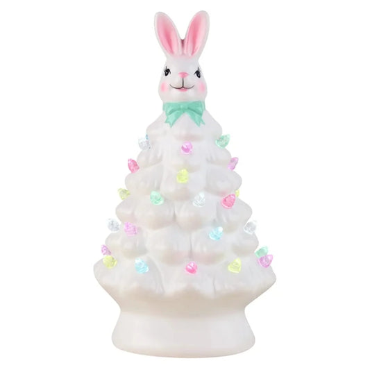 Easter Ceramic Tree,Light-Up Easter Bunny Decorations,Rabbit Tree Easter Decorations for Indoor Spring Home Office Tabletop Bunny Rabbit Pink Tree Home Decor