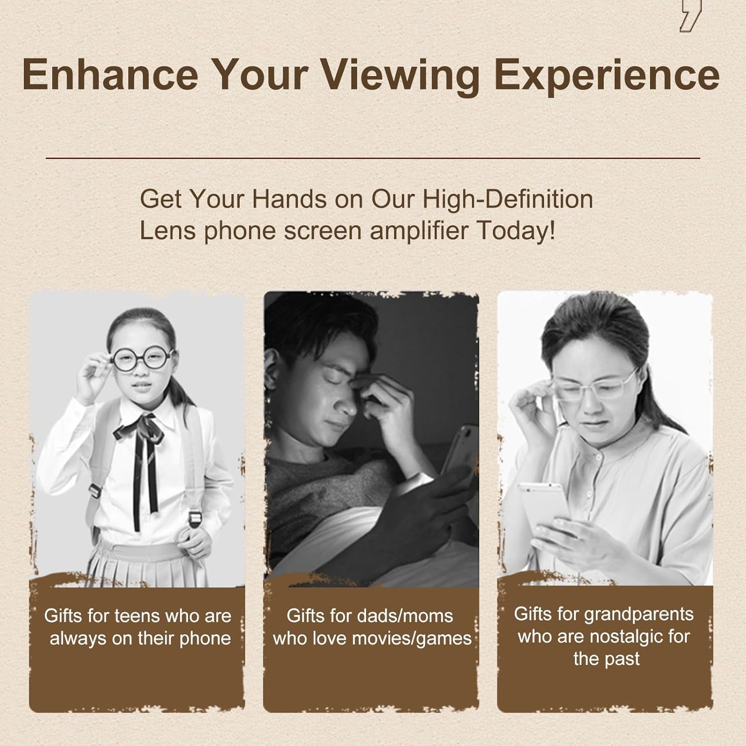 12" Retro TV Amplifier Phone Screen Magnifier - Gifts for Dad - 3D HD Mobile Phone Screen Magnifying Enlarger for Movies, Videos, Games - Fit for All Smartphones (Tech Grey)