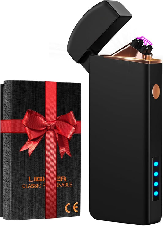 Gifts for Men Dad Him Husband Her Boyfriend,  Electric Lighter USB Rechargeable Windproof Lighter, Flameless Dual Arc Plasma Lighter for Household Candle Incense Fireplace
