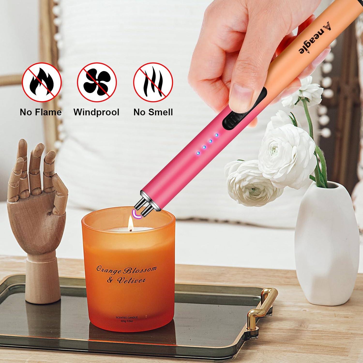 Electric Candle Lighter Upgraded USB Type C Rechargeable Candle Lighter Windproof Flameless Plasma and LED Battery Display Arc Safety Candle Lighter for Candle Grill Camping