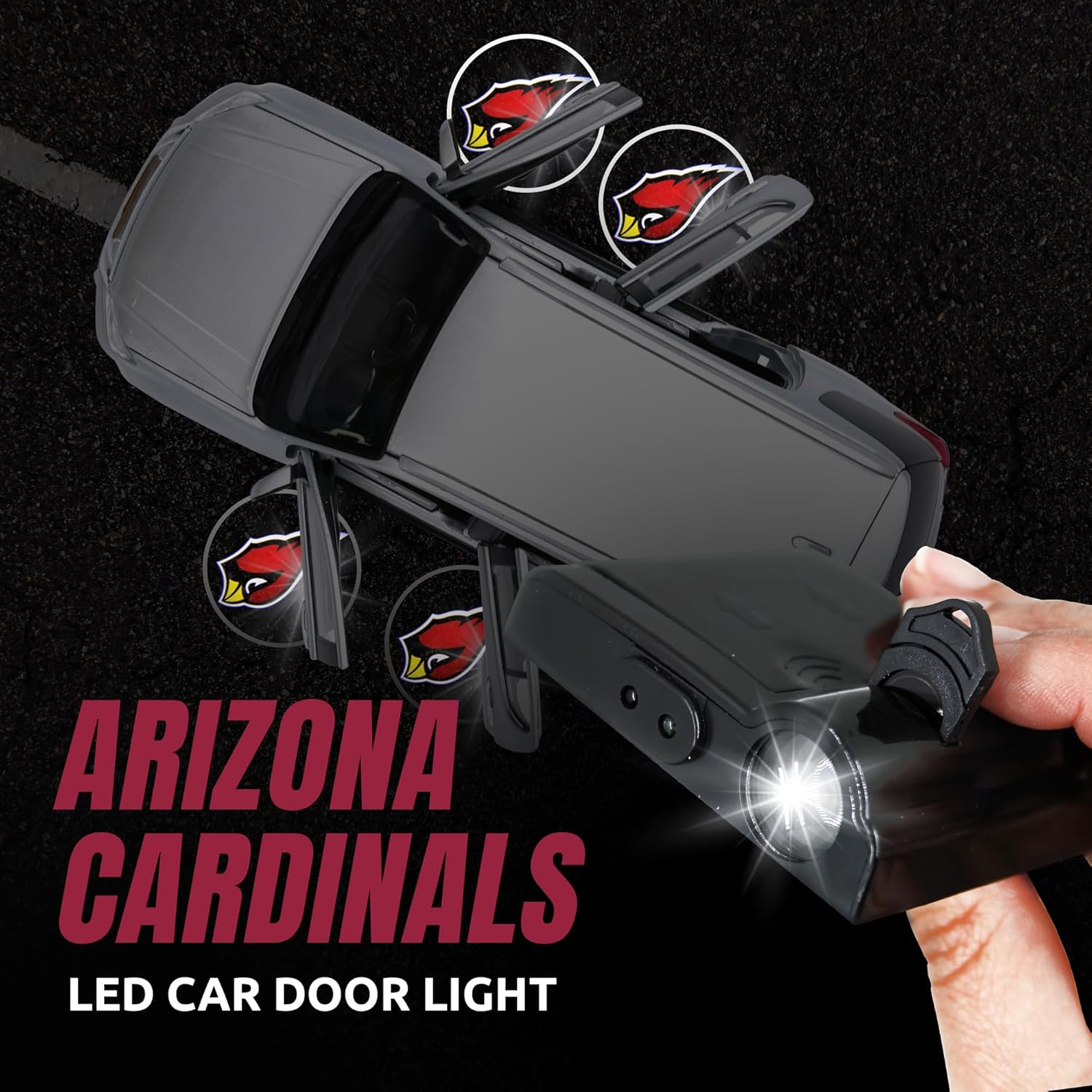 American Football Arizona Cardinals - Led Car Door Light - Wireless Led Projector with One Team Logo Slide - Compatible for Most Car Models - Battery-Operated, 2.5” X 2.5”