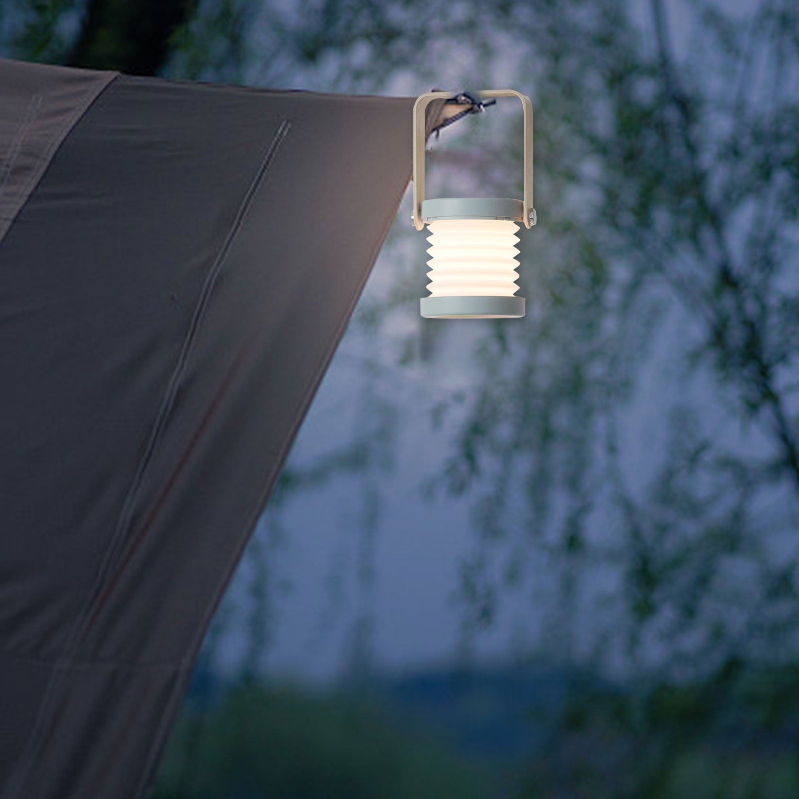 4-In-1 Foldable LED Table Lamp, USB Rechargeable, Portable Lantern Light with Adjustable Brightness, Multipurpose Outdoor Camping LED Lantern and Flashlight. Gray