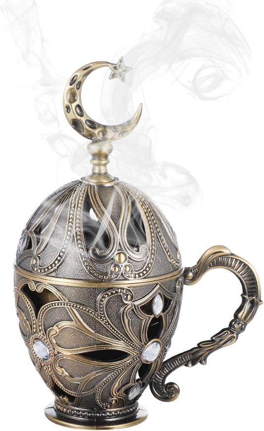 Frankincense Resin Incense Burner, Vintage Cone Incense Burner, Zinc Alloy Charcoal Incense Burner with Handle, Antique Bakhoor Incense Holder Decor for Home, Yoga, Meditation