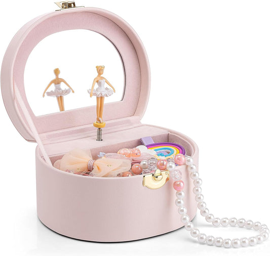 Musical Jewelry Box for Girls, Small Kid Music Box with Ballerina for Birthday Bedroom Decor, Gifts for Girls Kids - Light Pink