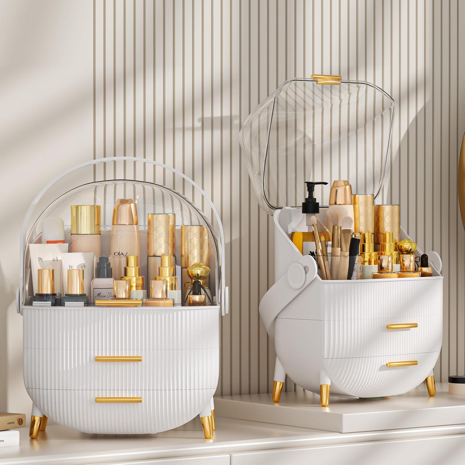 Makeup Organizer Skincare Organizers - Cosmetic Display Cases with Transparent Cover, Skincare Organizers for Bathroom Countertop, Bedroom Vanity Desk, Lipstick Organizer, White