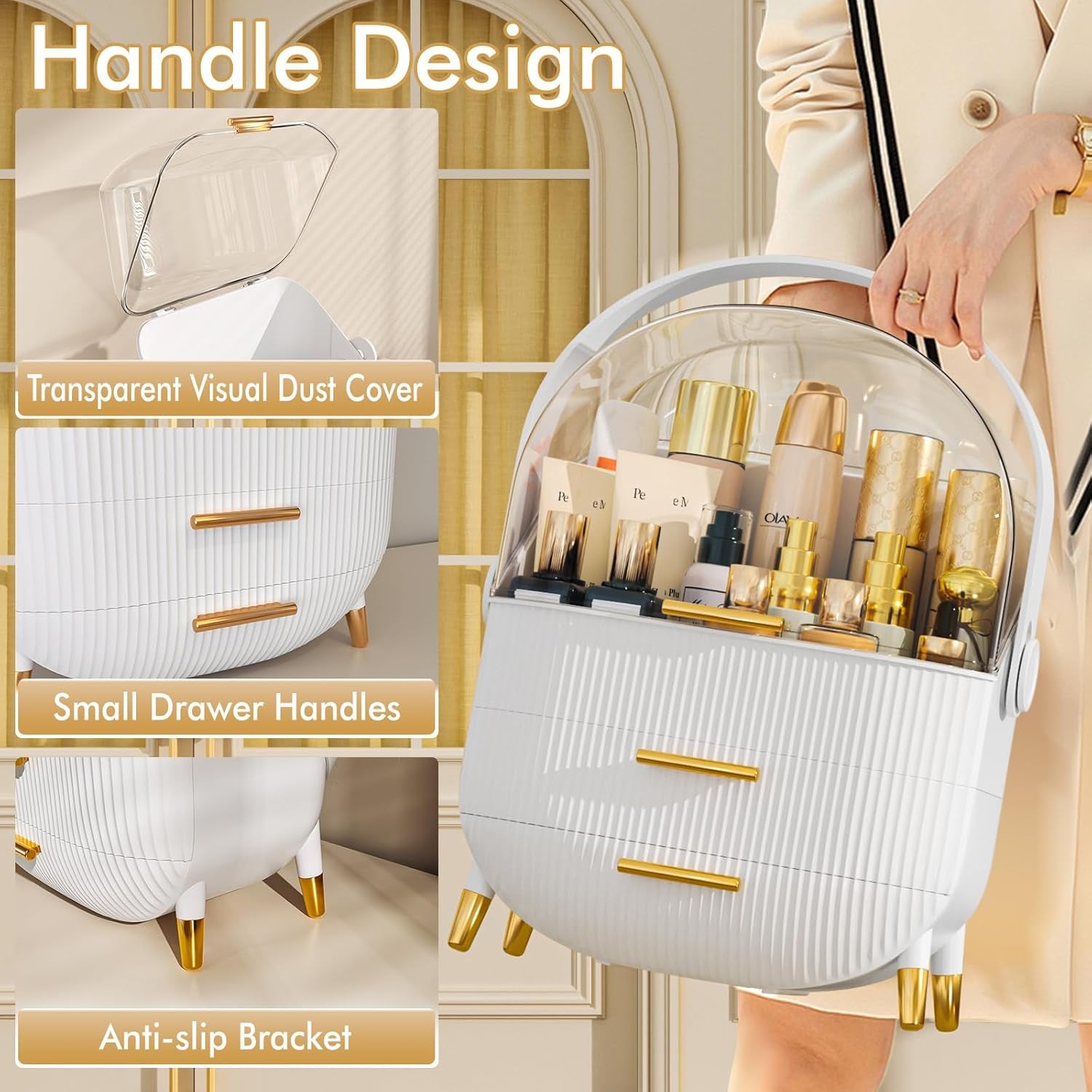 Makeup Organizer Skincare Organizers - Cosmetic Display Cases with Transparent Cover, Skincare Organizers for Bathroom Countertop, Bedroom Vanity Desk, Lipstick Organizer, White