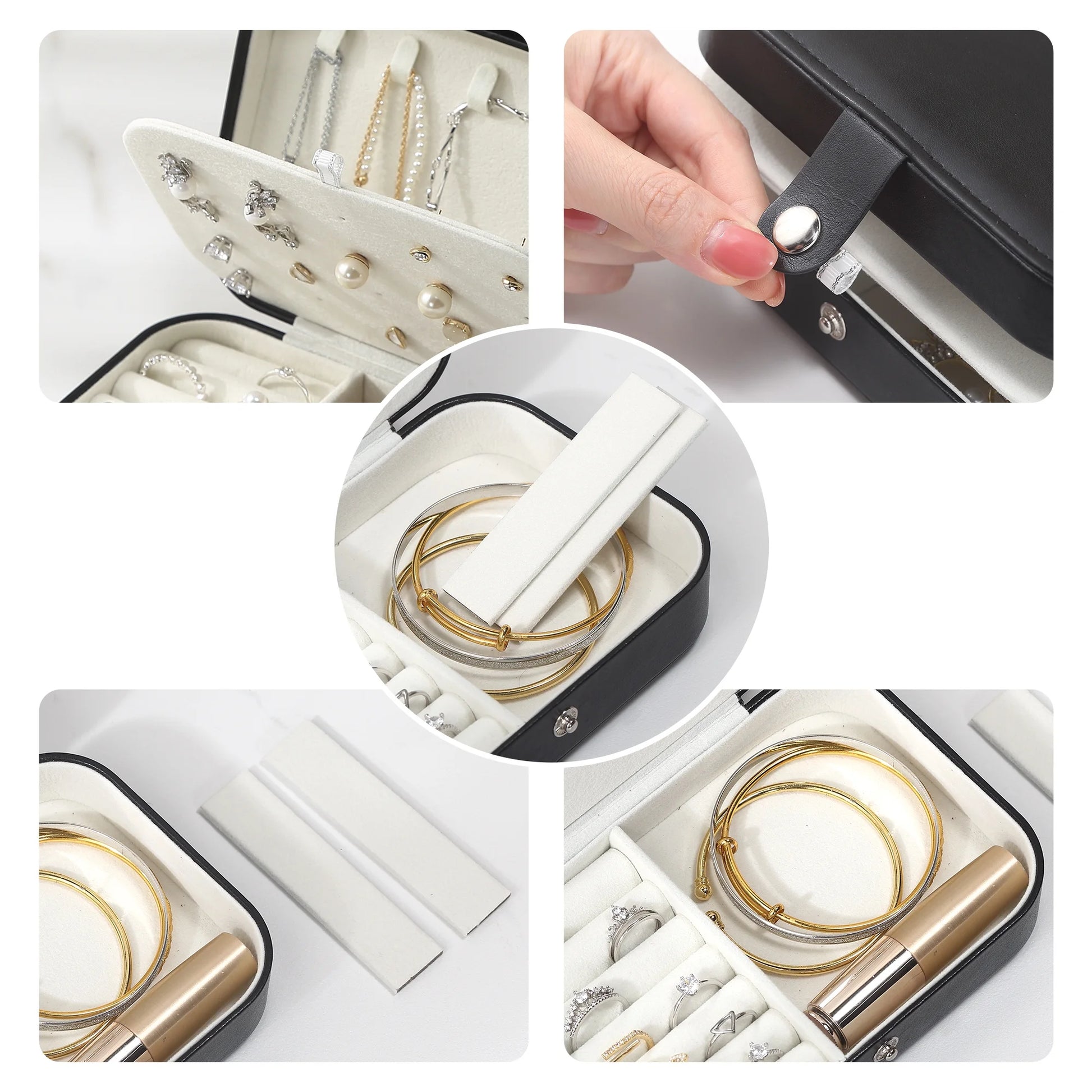 Portable Jewelry Box for Women Girls Double Layer Display Storage Organizer Earrings Ring Necklace Leather Travel Jewelry Case