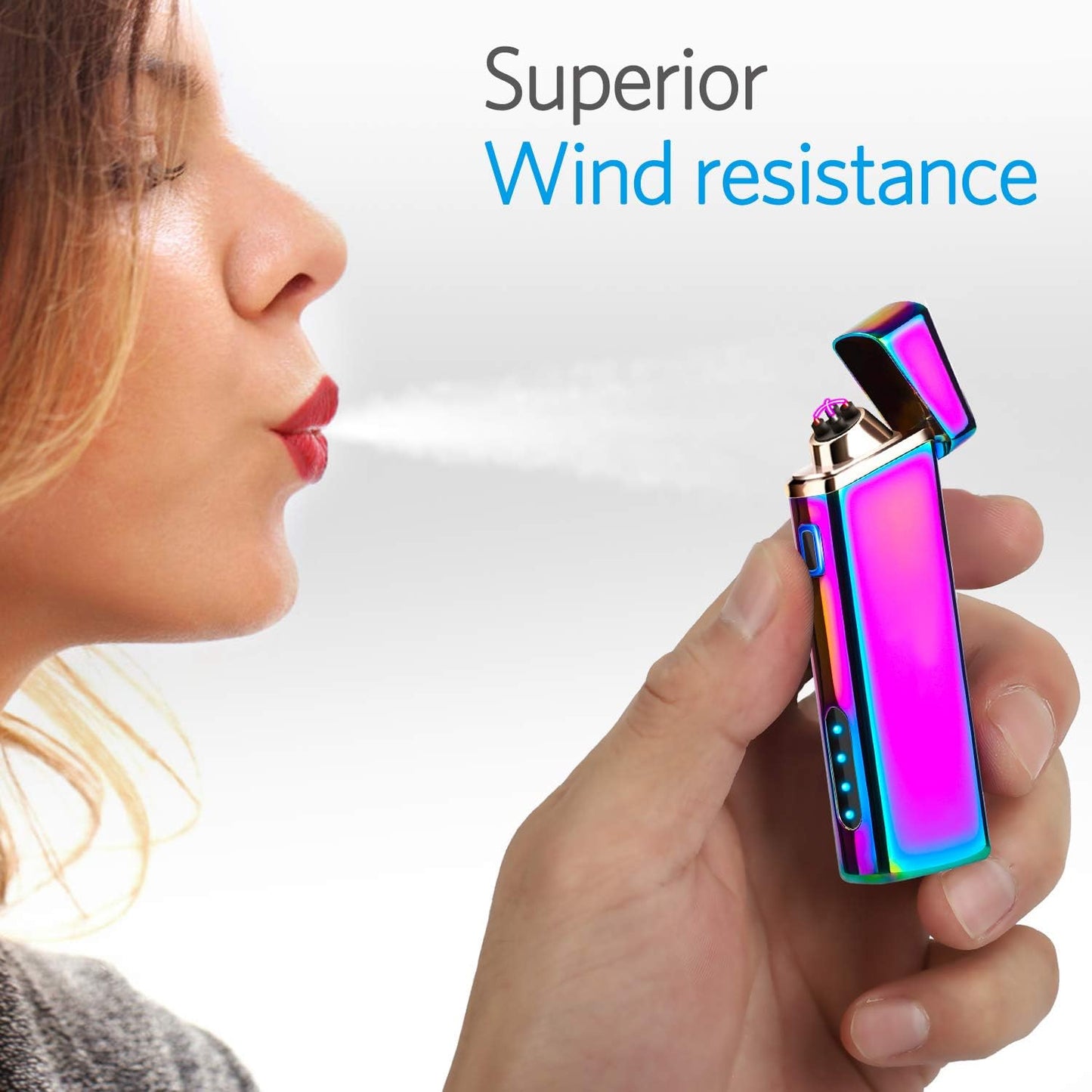 Lighter, Electric Arc Lighter Windproof Lighter Plasma Lighter - USB Rechargeable, Upgraded Battery Indicator - Multichrome
