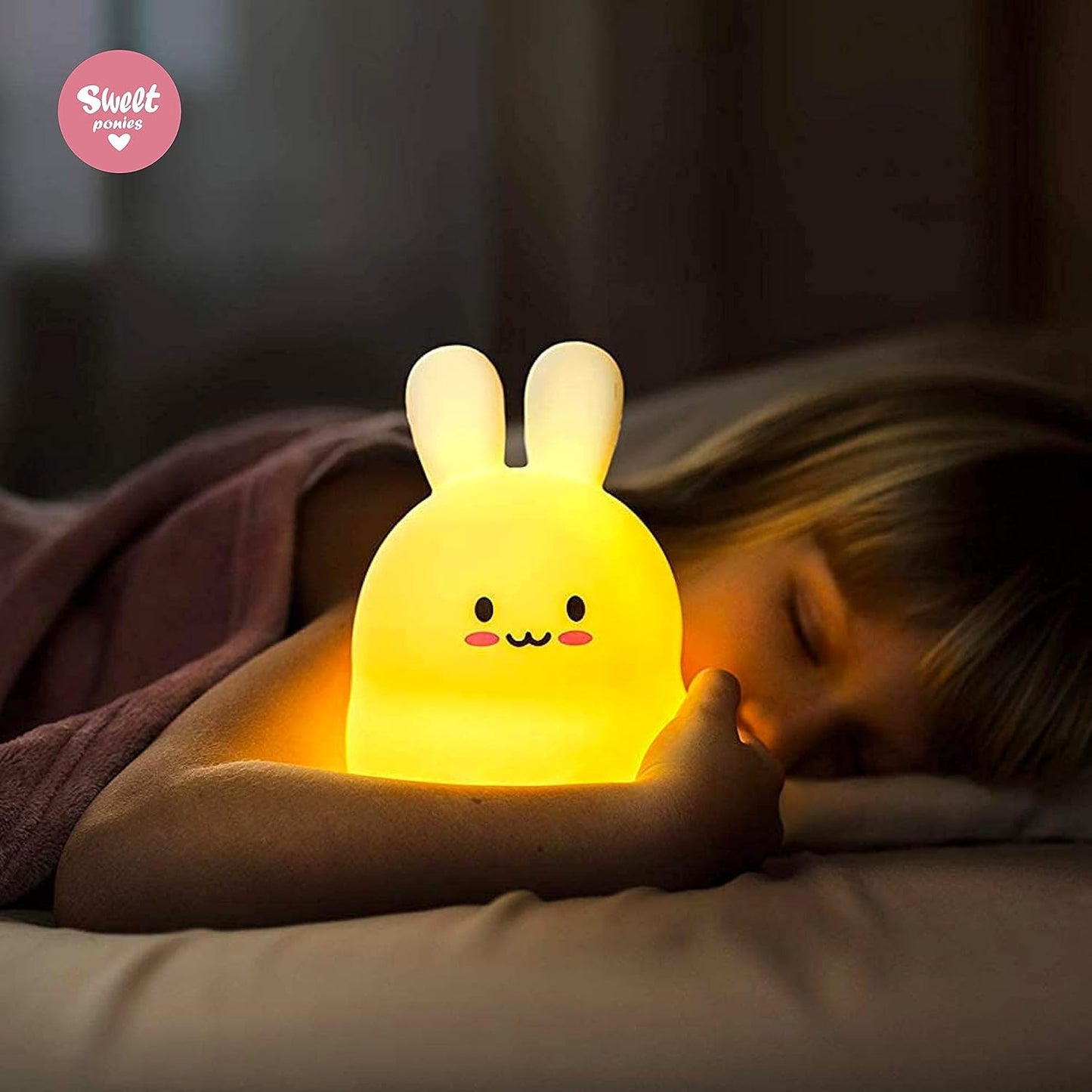 (4.8” X 4.8” X 7.4”; 11.6 Oz Rabbit LED Light Gift for Rabbit Lovers, Women, & Girls – Battery Operated (1.6 W) Table, Desk, & Bedside Lamp Both Color Changing & Wrapped in Gift Packagel