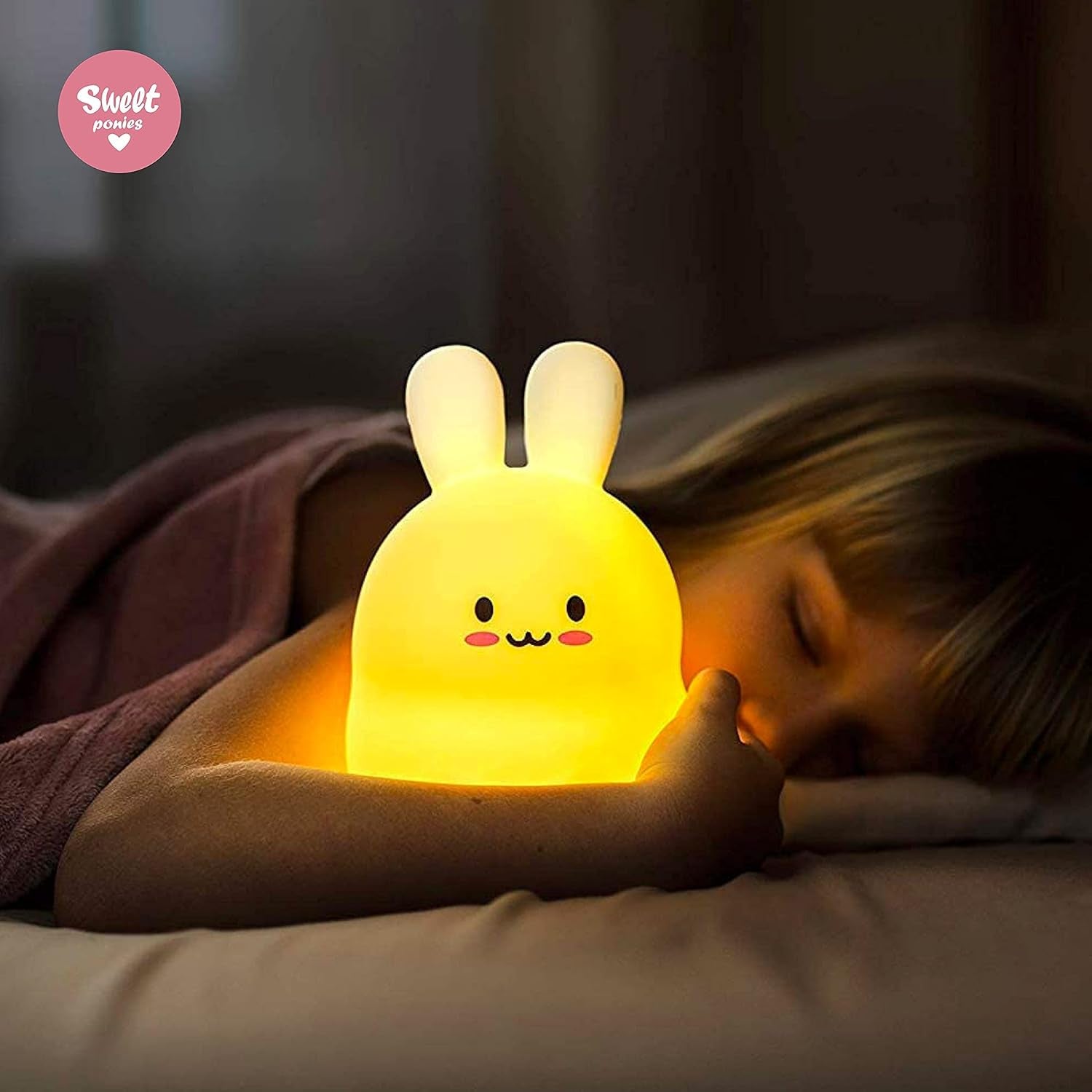 (4.8” X 4.8” X 7.4”; 11.6 Oz Rabbit LED Light Gift for Rabbit Lovers, Women, & Girls – Battery Operated (1.6 W) Table, Desk, & Bedside Lamp Both Color Changing & Wrapped in Gift Packagel